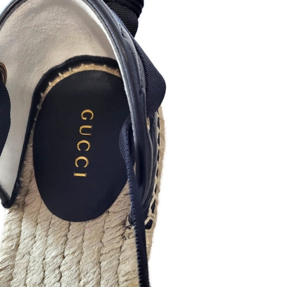 Gucci Espadrilles Flat Marmont Tie Up Ribbon Black Leather Authentic - Picture 9 of 16